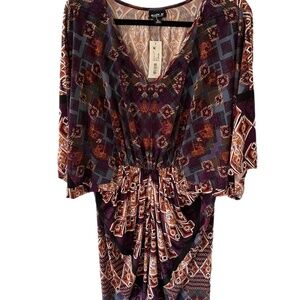 NWT Allen B Art to wear Boho Dolman Beach Mini pleated ruched dress